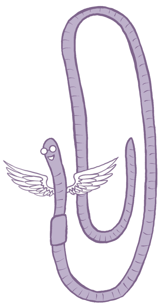 An image of Hubert, the FTR-NV bookworm mascot, shaped like Clippy, the old Microsoft mascot. Art by Figbar Lonesome.